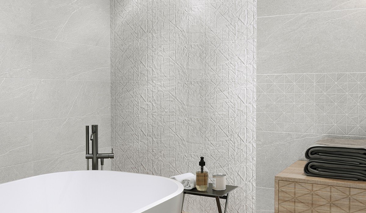 #Koupelna #kámen #Moderní styl #šedá #Extra velký formát #Matný obklad #1000 - 1500 Kč/m2 #700 - 1000 Kč/m2